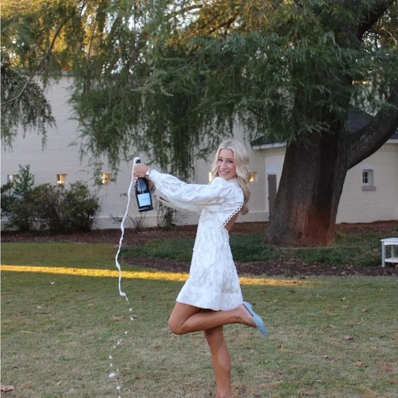 BHLDN Anthropology White Lace Long-Sleeve Women's Dress - Picture 5 of 6